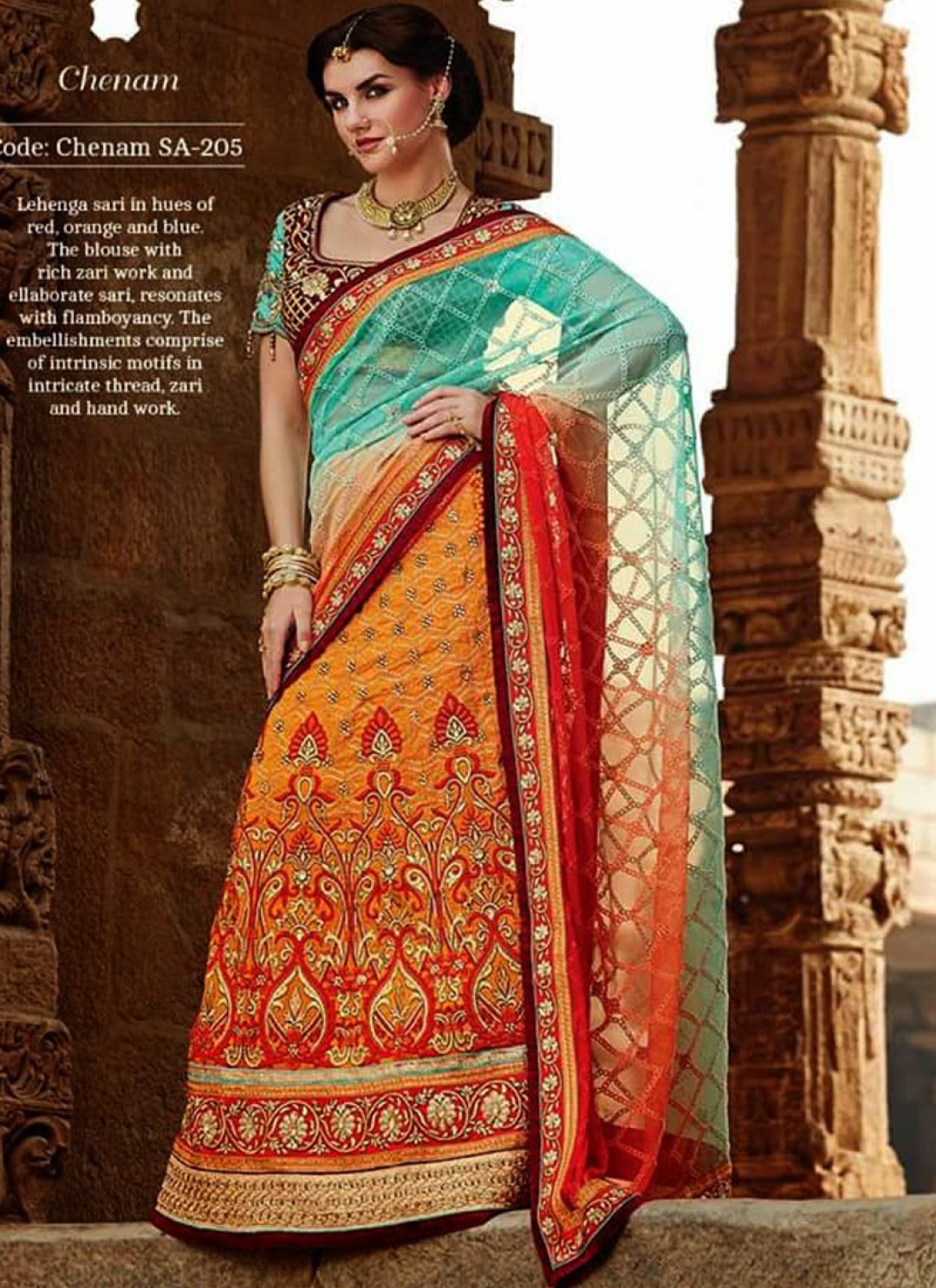 Indian Dresses Online Orange Net Lehenga Style Saree 201 Series Saree